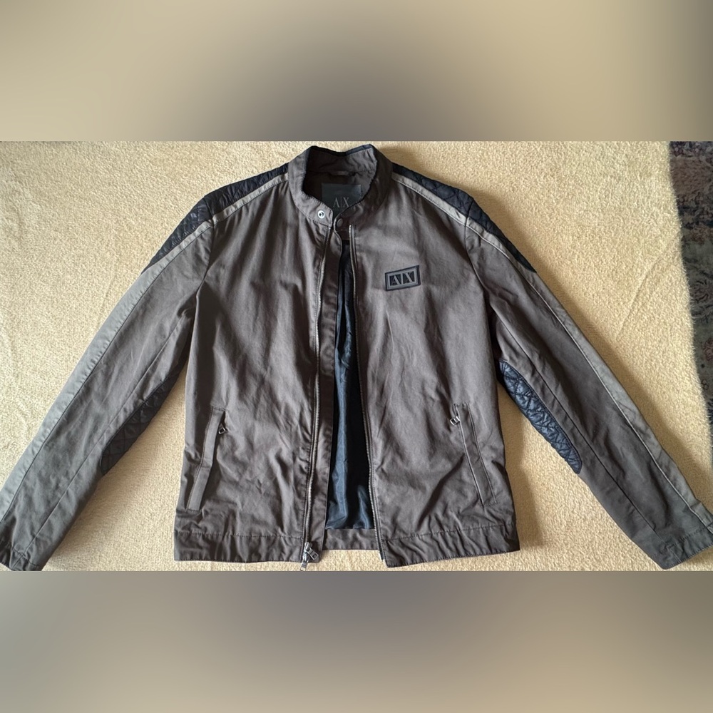 Armani Exchange Two-Tone Moto Jacket in Olive and Black